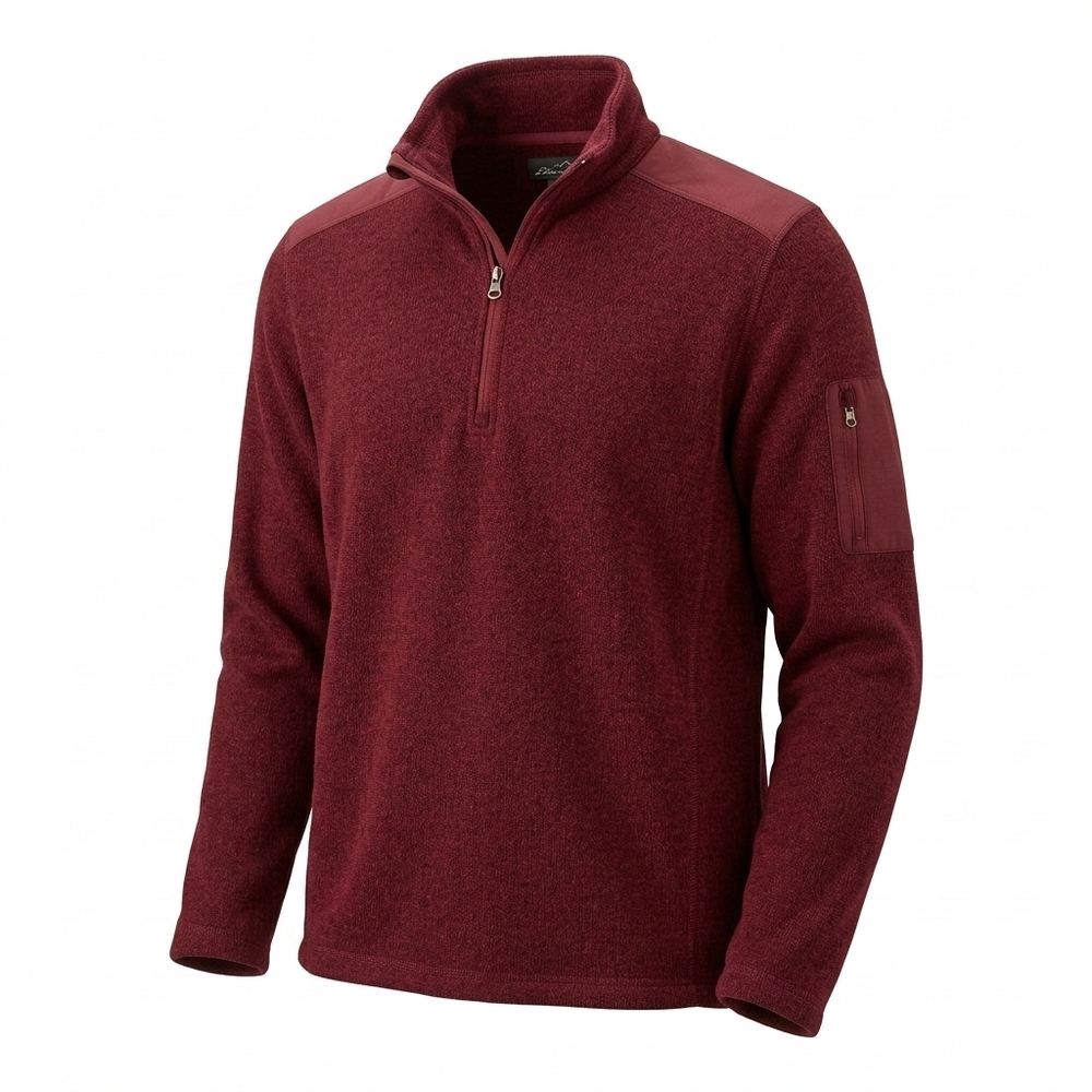 Eddie Bauer Men’s Burgundy Heather Fleece-Lined Quarter-Zip Pullover - Size L - Picture 2 of 4
